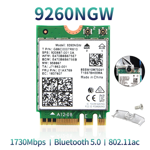 Double bande sans fil pour Intel 9260 carte WiFi 9260NGW 9260AC NGFF M.2 1.73Gbps 802.11ac Bluetooth 5.0 adaptateur réseau Wlan ► Photo 1/6