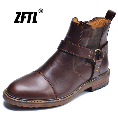 ZFTL-bottes Martins pour hommes, nouvelle collection automne et hiver en cuir véritable, faites à la main, grande taille bottes hautes, bottines Chelsea pour hommes, 0153 ► Photo 1/6