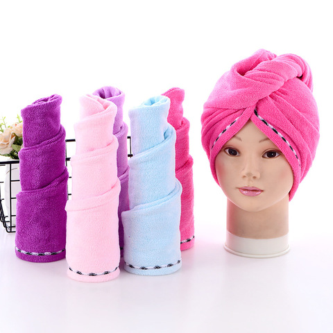 Serviette absorbante en microfibre pour cheveux secs, chapeau Turban épais pour envelopper la tête, outil de bain ► Photo 1/6