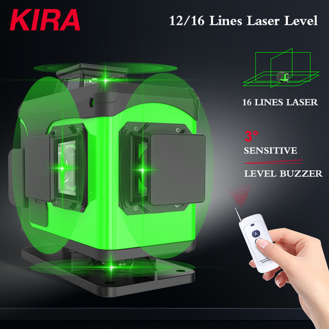 KIRA 16 lignes 4D niveau Laser ligne verte auto-nivelant 360 Horizontal et Vertical Super puissant niveau Laser faisceau vert laser le ► Photo 1/6