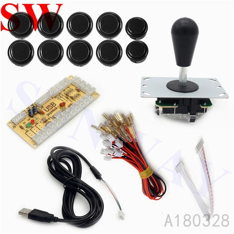 Kit de bricolage Arcade MAME noir, carte d'encodeur USB avec Joystick PC boule ovale à 5 broches + 10 boutons poussoirs pour panneaux de commande en bois ou en métal ► Photo 1/6