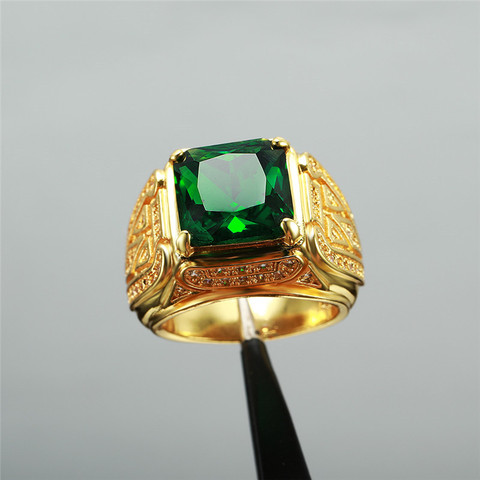 Luxe homme femme vert cristal pierre bague charme or couleur bague de mariage Vintage carré grand bagues de fiançailles pour femmes hommes ► Photo 1/6