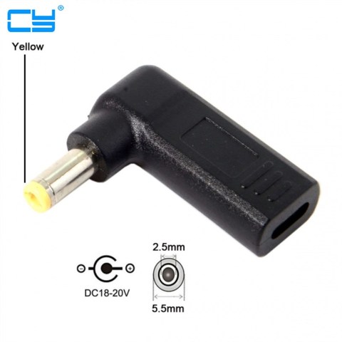 USB 3.1 Type C USB-C à cc 20V 5.5 2.5mm adaptateur PD émulateur déclencheur 90 degrés coudé ► Photo 1/5