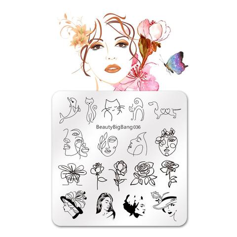 BeautyBigBang Nail Art estampage plaques Rose rayé chat lignes Image 6cm acier inoxydable modèle moule ongles estampage plaque 036 ► Photo 1/6