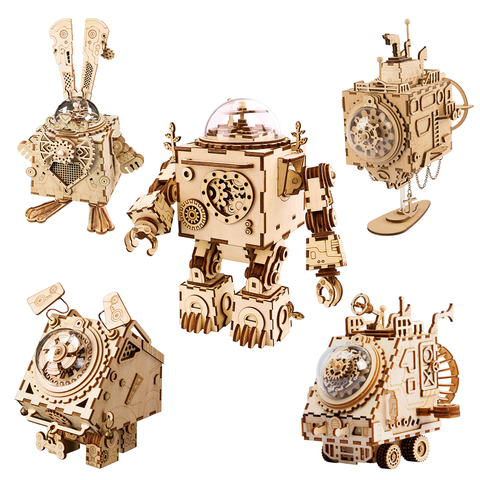 Robotime ROKR Steampunk boîte à musique 3D Puzzle en bois assemblé modèle Kit de construction jouets pour enfants cadeau d'anniversaire livraison directe ► Photo 1/6