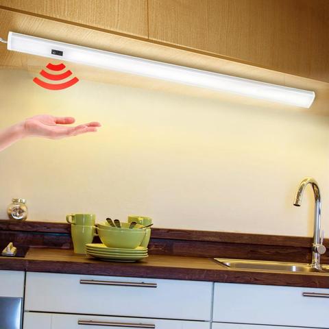 Lampe LED avec capteur de balayage à la main, 12 V dc, 30/40/50 cm, éclairage d'armoire, barre très brillante, rigide, idéale pour une cuisine, une salle de bain, un bureau ou un placard ► Photo 1/6