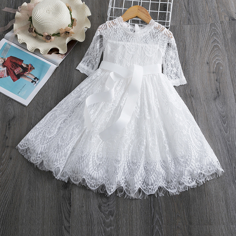 Filles dentelle robe fleur Design princesse robe sans manches fête robe de bal maille Tutu robe pour filles 3-8Ys vêtements de sport Vestido ► Photo 1/6