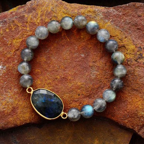 Bracelets Labradorite pour femmes, extensibles, haut de gamme, breloque, pierre naturelle, élastique, bijoux, vente en gros ► Photo 1/6