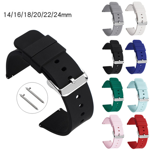 Bracelet en Silicone, 14mm 16mm 18mm 20mm 22mm 24mm, à libération rapide, pour montre intelligente Samsung Active 2 Huami Huawei ► Photo 1/6