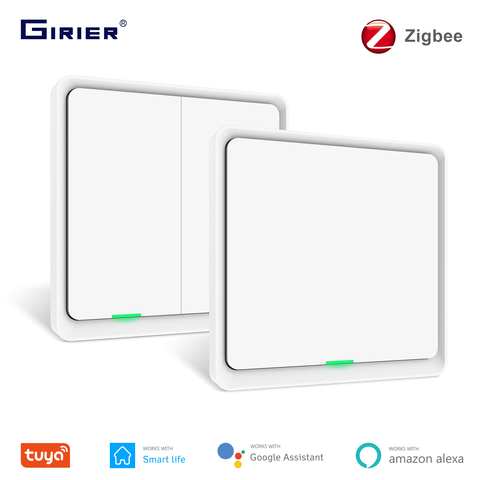 Tuya ZigBee interrupteur d'éclairage intelligent 220V, pas de fil neutre requis interrupteur mural 1 2 Gang, fonctionne avec Alexa Google Home, Hub requis ► Photo 1/6