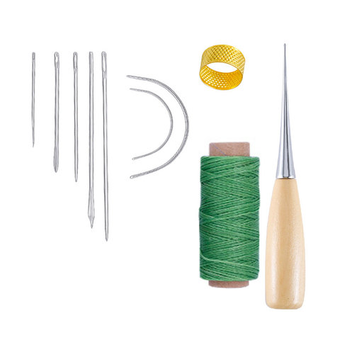 Ensemble d'outils artisanaux pour le cuir, ensemble d'outils avec aiguille, cordon de perçage ciré pour le cuir, poinçon de perçage et dé à coudre pour la réparation du cuir 10 pièces ► Photo 1/6