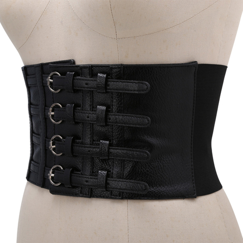 Corset rétro en Faux cuir pour femmes, taille large élastique, ceinture extensible ► Photo 1/5