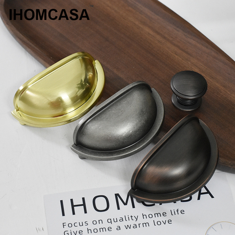 IHOMCASA – poignées de tiroir en métal moderne rural de qualité, boutons de meubles, articles à main, placard, coque en laiton Antique ► Photo 1/6