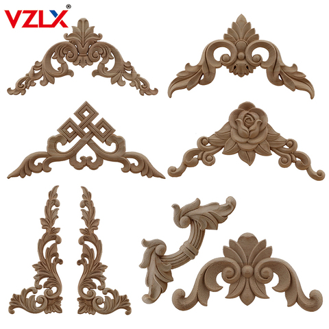 VZLX-Figurines en bois non peintes, de longues feuilles de fleurs, en caoutchouc, sculptées pour meubles d'angle pour fenêtres, Applique en bois ► Photo 1/6