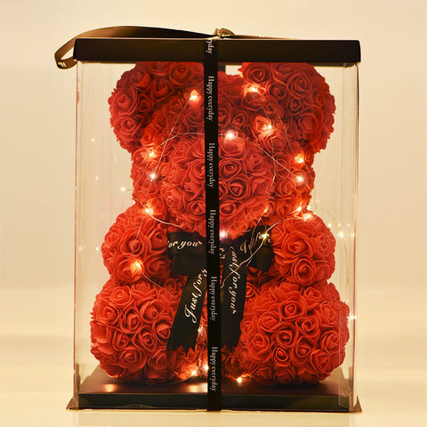 Dropshipping ours de Roses en LED boîte ours en peluche Rose savon mousse fleur artificielle cadeaux de mariage pour les femmes saint valentin noël ► Photo 1/6