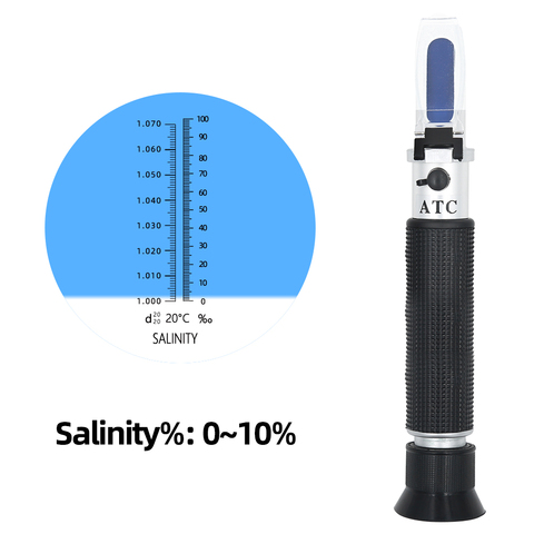 Réfractomètre de salinité Portable salinité 0-10% testeur de compteur de sel lumière LED à main pour aquarium de réservoirs de pêche 40% de réduction ► Photo 1/6