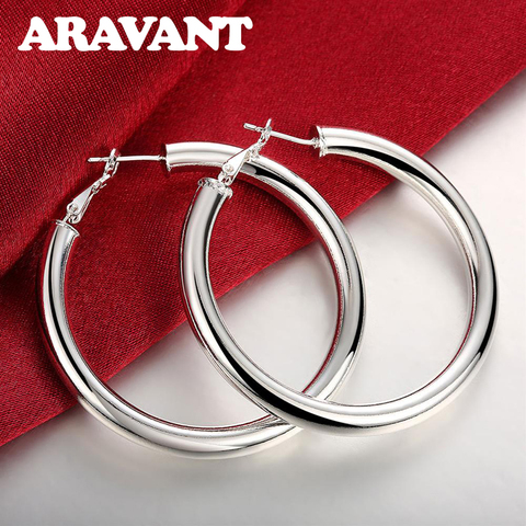 925 argent grand boucles d'oreilles femmes grand cercle rond boucle d'oreille ► Photo 1/6