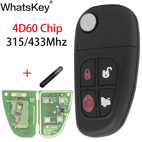 WhatsKey-clé télécommande de 4 boutons pliables, 315/433mhz, transpondeur 4D60, pour voiture Jaguar, Type X/s-type XJ/XJR, lame non découpée FO21 ► Photo 1/6