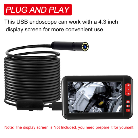 Caméra d'inspection endoscopique industrielle, câble souple de 2m/5m/10m, Endoscope USB étanche IP67 avec 8 led intégrées et lentille de 8mm ► Photo 1/6