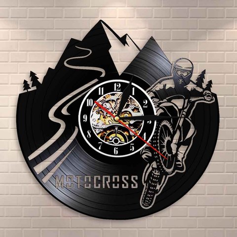 Horloge murale de Motocross pour chambre de garçon, horloge murale, enregistrement de Motocross en vinyle, décoration de maison, Motocross, motocyclistes, cadeau ► Photo 1/6
