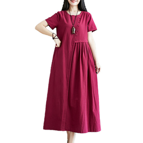 Uego – robe Vintage en coton et lin pour femmes, Design Original, couleur unie, à boutons, nouvelle mode d'été, 2022 ► Photo 1/5