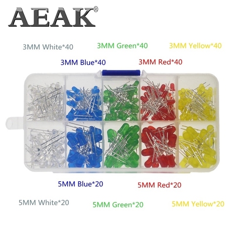 Kit assorti de lumières LED 3mm 5mm, blanc, jaune, rouge, vert, bleu, 3V, 20ma, 300 pièces ► Photo 1/6
