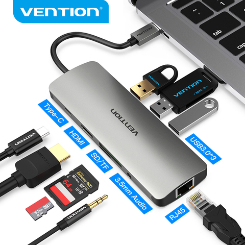 Convention Thunderbolt 3 Dock USB Hub Type C vers HDMI USB3.0 RJ45 Adaptateur pour MacBook Samsung Dex S8/S9 huawei P20 Pro usb c Adaptateur ► Photo 1/6