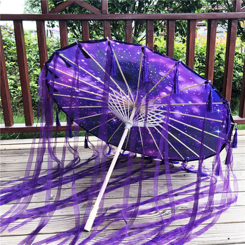 Hanfu-parapluie en papier huilé pour femmes, accessoire de photographie à ruban résistant à la pluie, glands antiques, ventilateur, parapluie ► Photo 1/6