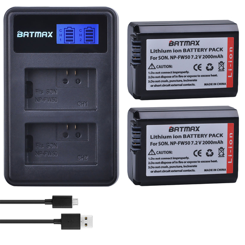 Batmax – batterie NP-FW50 npfw50 NPFW50 avec écran LCD, double USB, chargeur pour Sony NEX-7 NEX-5N NEX-5R NEX-F3 Alpha a5000 a6000 NEX-3D ► Photo 1/6