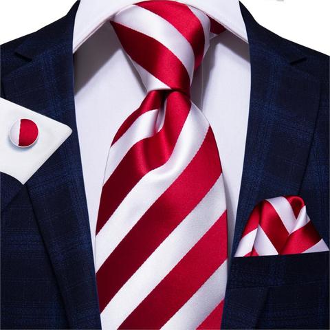 Hi-Tie – cravate rouge rayée 100% soie pour hommes, 8.5cm, mode Business, mariage de luxe formel, qualité ► Photo 1/6