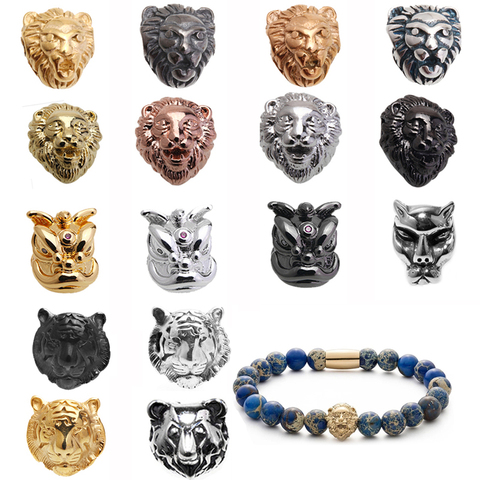 1 pièces bricolage tête de lion perles pour bracelets à breloques de l'homme placage de cuivre kralen livraison directe fournitures de fabrication de bijoux ► Photo 1/6