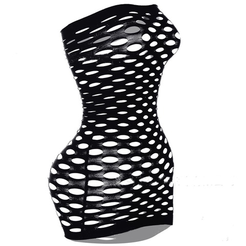 Nouveau Sexy femmes Net jupe corps entier évider résille élasticité Mini robe Lingerie grande taille vêtements de nuit ► Photo 1/6