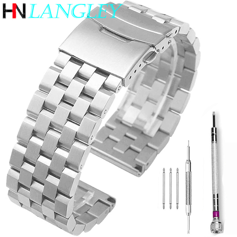 Bracelet de montre en métal pour hommes et femmes, 26mm, 24mm, 22mm, 20mm, 18mm, acier inoxydable, couleur unie, noir/argent ► Photo 1/6