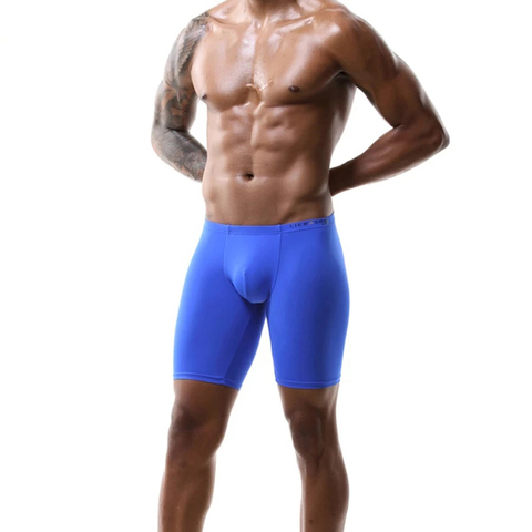 Nouveau Style Long Boxer hommes sous-vêtements sans couture glace soie solide sous-vêtements respirant Boxer Shorts hommes Sexy séchage rapide Shorts pantalons ► Photo 1/6