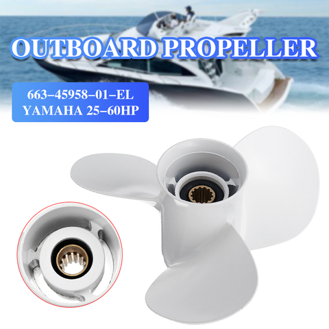 Hélice hors-bord de bateau 11 1/4x14 pour Yamaha 25-60HP, en aluminium blanc à 13 dents cannelées ► Photo 1/6