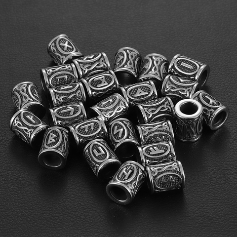 Perles Rune Viking en acier inoxydable, grand trou de 8mm, pour cheveux, lanière de barbe, perle paracorde, bijoux, fabrication de Bracelet, accessoires de bricolage ► Photo 1/6