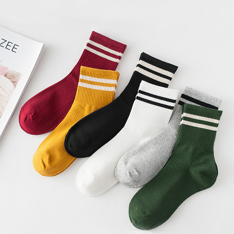 Chaussettes longues en coton pour femmes, drôles et mignonnes, amples et rayées, colorées, à la mode, de styliste rétro Harajuku, cadeaux de nouvel an et de noël ► Photo 1/6