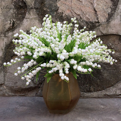 Simulation de fleur de vallée de lys de simulation de sensation dure carillon de vent orchidée en plastique fausse fleur de mariage décor de table de maison ► Photo 1/6