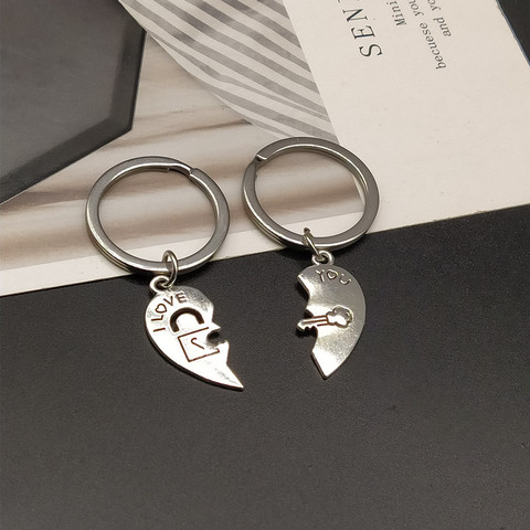 Porte-clés en forme de cœur pour Couple, 1 paire, lettres LOVE YOU, argent, Souvenirs, bijoux, cadeaux de la saint-valentin ► Photo 1/4