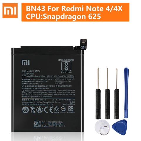 Batterie de remplacement pour Xiaomi Redmi Note 4X, Version Standard Redrice BN43 Note 4 Global Snapdragon 625, 4100mAh, originale ► Photo 1/6