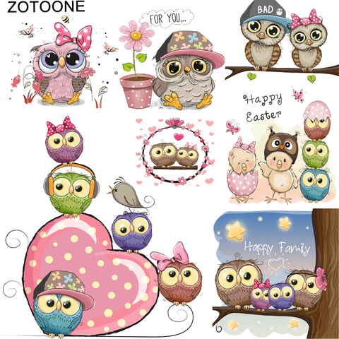 ZOTOONE-T-Shirt Animal mignon, motif de transfert de chaleur imprimé, autocollants, coulis avec hibou, patchs à repasser sur vêtements, application bricolage ► Photo 1/6