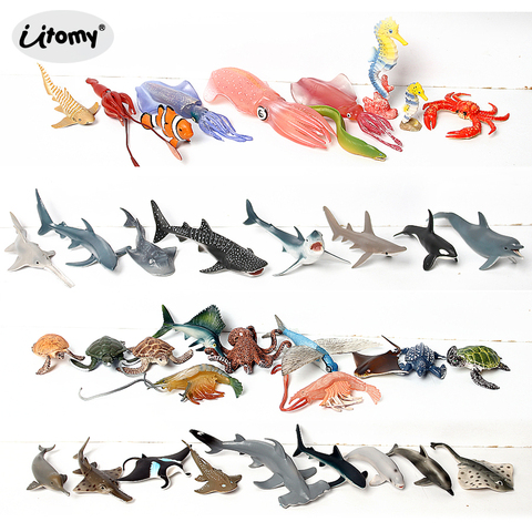 Figurines réalistes animaux marins, orques, requins, dauphins, tortues, poissons, poulpe, jouets éducatifs en Miniature, cadeau pour enfants ► Photo 1/6