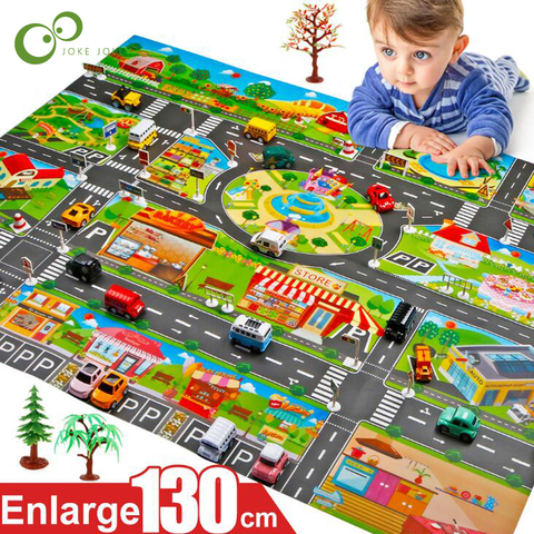 Carte de stationnement de voiture jouets pour enfants 130x100cm, tapis de jeu d'escalade pour bébés, carte de stationnement de la ville, Version anglaise GYH ► Photo 1/6