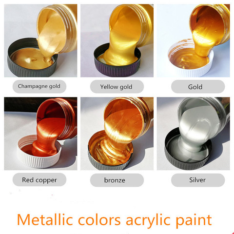 Peinture acrylique métallique or 100/300ml, imperméable, ne se décolore pas, pour coloration stataire, bricolage, peint à la main, vernis graffiti ► Photo 1/6