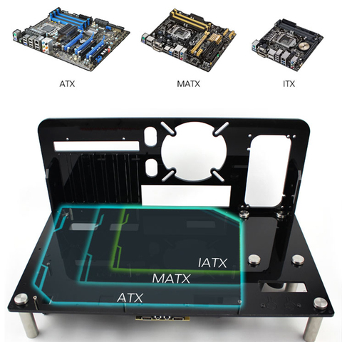 Boîtier pour carte mère ATX Micro ATX ITX boîte de jeu, Mini boîtier ouvert pour ordinateur de bureau avec cadre en acrylique et métal ► Photo 1/5