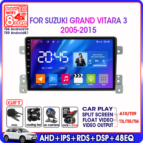Autoradio multimédia Android 9.0, 4 go/64 go, RDS, DSP, Navigation GPS, vidéo, écran partagé, 2din, pour Suzuki Grand Vitara 3 (2005 – 2015) ► Photo 1/6