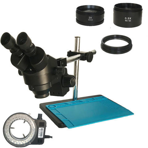 Microscope binoculaire stéréo à Zoom continu 7-45x avec support métallique de grande taille + bras métallique réglable multi-axes 10X/20 oculaires ► Photo 1/5