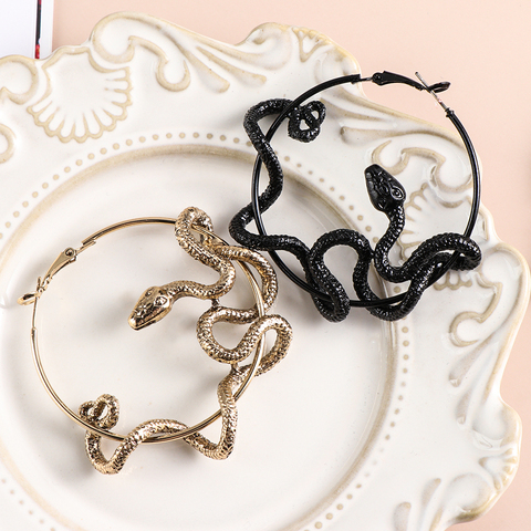 Personnalité gothique Cool Punk Antique Animal noir serpent boucles d'oreilles fou torsion serpent cerceau boucles d'oreilles déclaration boucles d'oreilles fête Jewe ► Photo 1/6