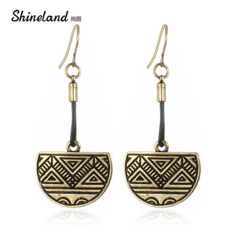 Boucles d'oreilles en cuir de Style rétro ethnique, Vintage demi-rondes, sculptées en forme de Triangle, accessoires bijoux de mode pour femmes ► Photo 1/6