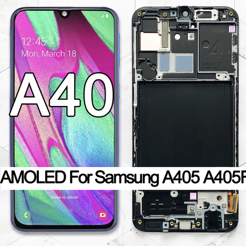 100% Super AMOLED pour Samsung A40 LCD 2022 A405 LCD écran tactile numériseur assemblée avec cadre pièces de rechange de rechange ► Photo 1/6